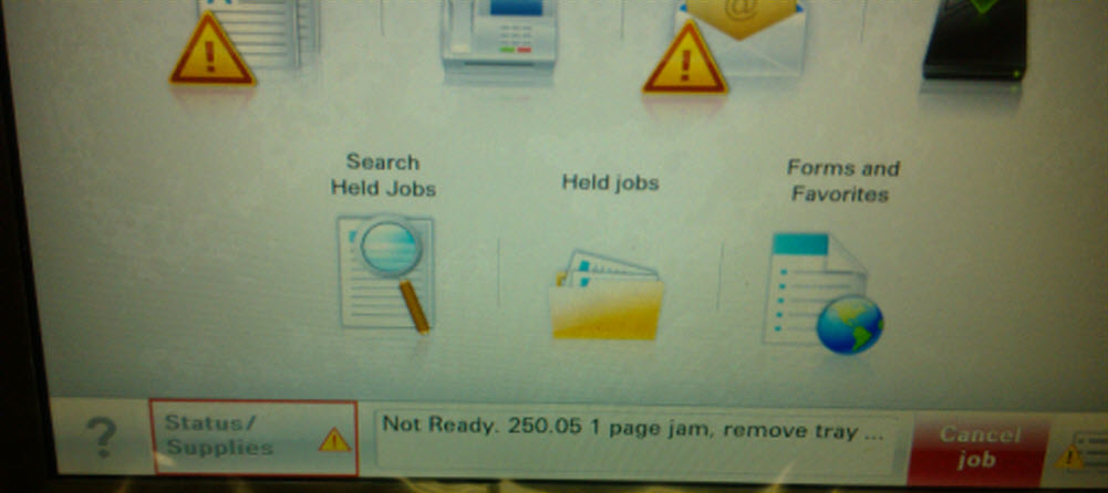 250.05 Paper jam failed to feed paper from the Multi-Purpose